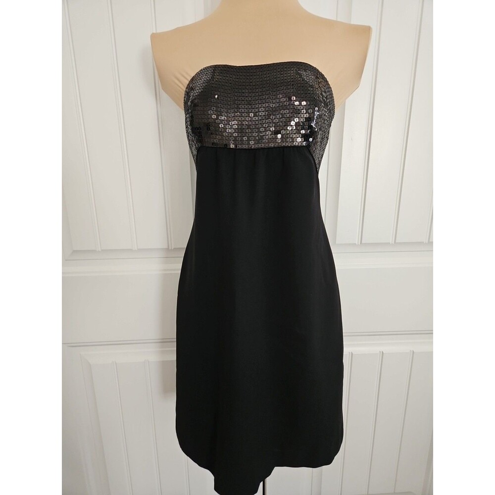 Ann Taylor Size 4P  Black Mini Dress Strapless Sequin Upper Bust Support